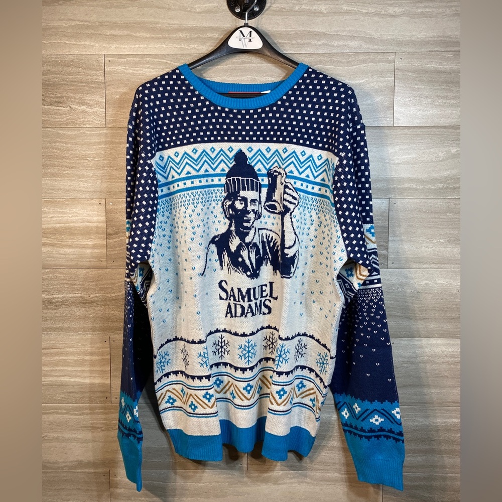 Samuel Adams Holiday Sweater Blue Mens 2XL Boston Beer Company Shinesty
